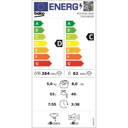 Masina de spalat rufe cu uscator Beko HTV8736XSHT, Spalare 8 kg, Uscare 5 kg, 1400 RPM, Clasa C, HygieneShield, HygieneTherapy, HomeWhiz, SteamCure, AddXtra, Motor ProSmart Inverter, Alb - Img 8