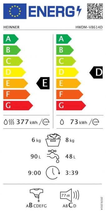 Masina de spalat rufe cu uscator Heinner HDWM-V8614D, 8 kg spalare, 6 kg uscare, 1400 rpm, Clasa D, Display LED, Start intarziat, Eco Logic, Alb - Img 6