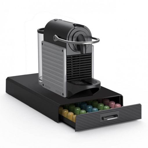 Organizator cu sertar pentru capsule cafea Nespresso, capacitate 50 buc, 40x24x6 cm, Negru - Img 3