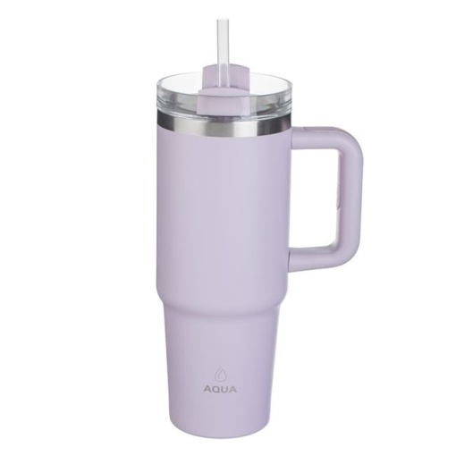 Pahar termos cu maner si pai, capacitate 900 ml, Lila
