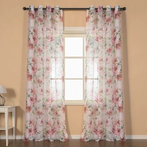 Perdea decorativa cu inele si flori, 140x260 cm