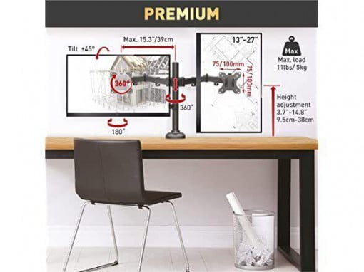 Suport de birou Barkan M142T poate sustine 2 monitoare cu diagonala: 13”-32”, suporta pana la 8kg - Img 3