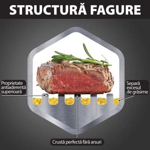Tigaie fonta usoara tip fagure, maner inox, diametru 20 cm, baza inductie, antiaderenta, OTI - Img 4