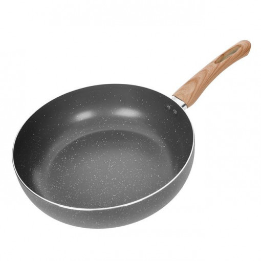 Tigaie wok din aluminiu cu baza antiaderenta, maner aspect de lemn, dimensiune 28 x 7.5 cm