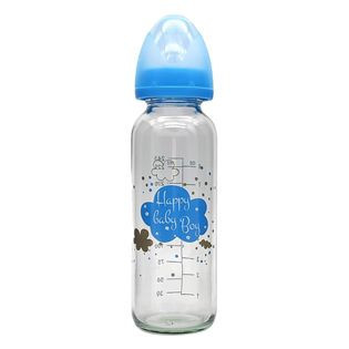Biberon din Sticla cu Tetina din Silicon, Honey Baby, 240 ml, Bleu Nor