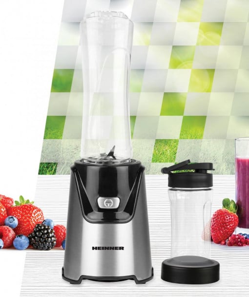 Blender sport Heinner WellGo Mix 400 HSB-T400SS, 400W, recipiente Tritan fara BPA 600/400ML, buton ON/OFF, 19000RPM, lame din inox, carcasa din inox, argintiu/negru - Img 4