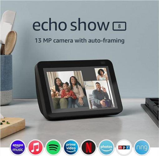 Boxa inteligenta Amazon Echo Show 8 (2nd Gen), 8" Touch Screen, Camera 13 MP, Wi-Fi, Bluetooth, Negru