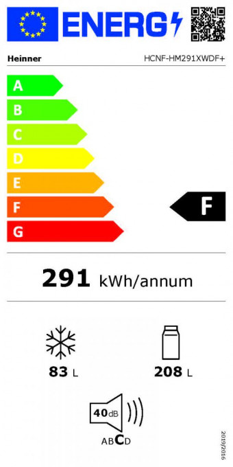 Combina frigorifica Heinner HCNF-HM291XWDF+, 291 l, No Frost, Dozator de apa, Lumina LED, Control electronic, Clasa F, H 186 cm, Inox - Img 4