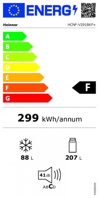 Combina frigorifica Heinner HCNF-V291BKF+, 294 l, No Frost Multicooling, Clasa F, Freezer Shield, Iluminare LED, functie ECO, H 186 cm, Negru - Img 6