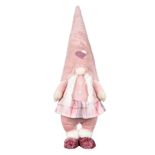 Figurina decorativa de Craciun, dimensiune 26x16x70 cm, Gnome cu haina roz