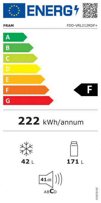 Frigider cu doua usi Fram FDD-VRL212RDF+, 212l, Clasa F, Lumina LED, Dezghetare automata frigider, H 144 cm, Rosu - Img 4