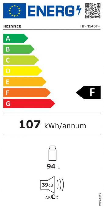 Frigider cu o usa Heinner HF-N94SF+, 94 l, Control mecanic, Clasa F, H 84 cm, Argintiu - Img 4