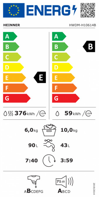 Masina de spalat rufe cu uscator Heinner HWDM-H10614B, 10 kg spalare, 6 kg uscare, 1400 rpm, Clasa B, Motor Inverter, Pure Steam, Display LED, Alb - Img 5