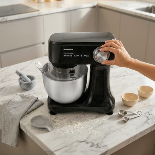 Mixer planetar cu bol Heinner HPM-D750BK, 600W, 12 viteze, bol inox 3.5L, accesorii tel, paleta si carlig, negru - Img 5