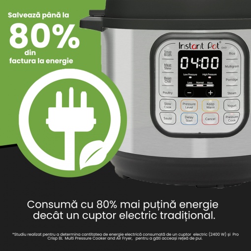 Multicooker/Oala sub presiune electrica Instant Pot Duo 8, 1200W, 14 programe presetate, Capacitate 7.6 litri - Img 3