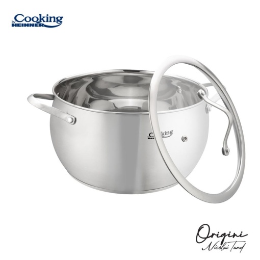 Oala din inox cu capac, dimensiune 24 x 13.5 cm, capacitate 6 L, baza inductie, Origini Chef Nicolai Tand