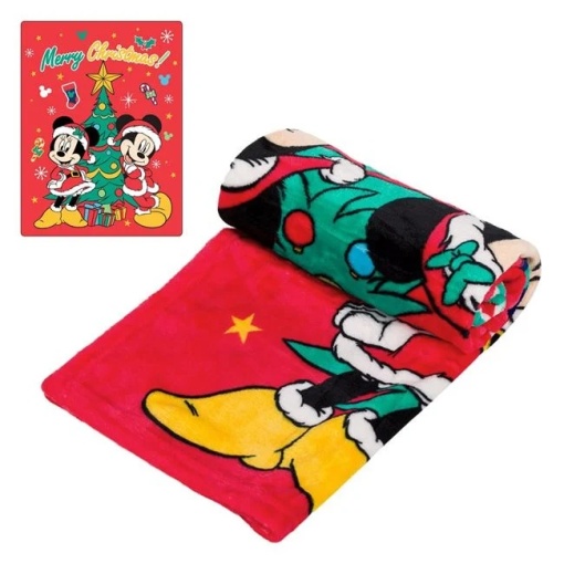 Patura catifelata de Craciun pentru copii, dimensiune 100x75 cm, Mickey & Minnie