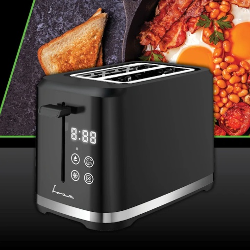 Prajitor de paine FRAM FTP-8007DBK, 800W, capacitate 2 felii, 7 niveluri de rumenire, tavita detasabila, Negru/Inox - Img 2