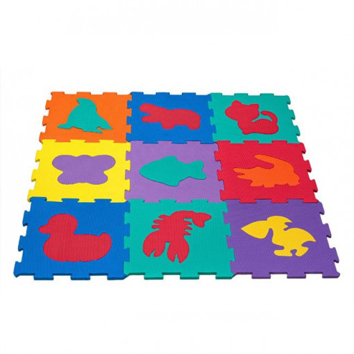 Puzzle modular pentru podea, moale si antiderapant, contine 9 bucati, Animale multicolor - Img 2