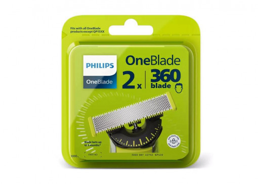 Rezerva OneBlade 360, QP420/50, otel inoxidabil, umed si uscat, kit 2 lame,compatibil orice model Philips OneBlade si OneBladePro, Verde
