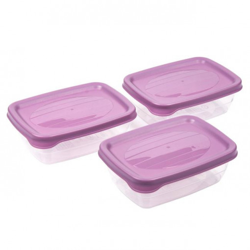 Set 3 caserole din plastic pentru alimente, dimensiune 14x9.5x5 cm, capacitate 600 ml - Img 1