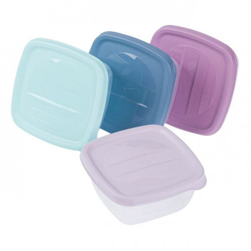 Set 4 caserole din plastic pentru alimente, dimensiune 10x10x4.5 cm, capacitate 250 ml - Img 1