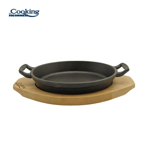 Tigaie servire din fonta pura, suport din lemn, diametru 20 cm, baza inductie, Heinner ZVC-T20 - Img 4
