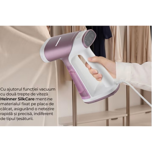 Aparat de calcat vertical cu functie aspirare Heinner SilkCare HGS-A1500VPNK, 1300-1550W - Img 7