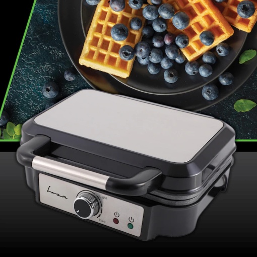 Aparat de facut gofre/vafe Fram FAG-M1000BKSS, 1000W, capacitate 2 gofre, placi fixe cu invelis antiaderent, negru/gri - Img 2