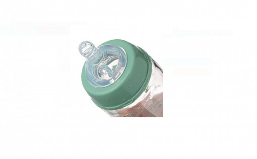 Biberon din Sticla cu Tetina din Silicon, Verde Menta, 150ml, Ursulet Kikka Boo - Img 2