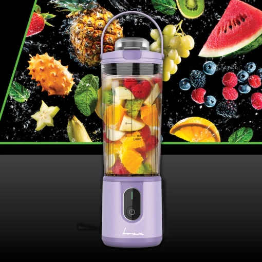 Blender portabil Fram FBP-P74PP, acumulator 7.4V, autonomie 10-15 min, recipient 400ml, lame inox, buton on/off, oprire automata, cablu incarcare TYPE-C, mov - Img 6