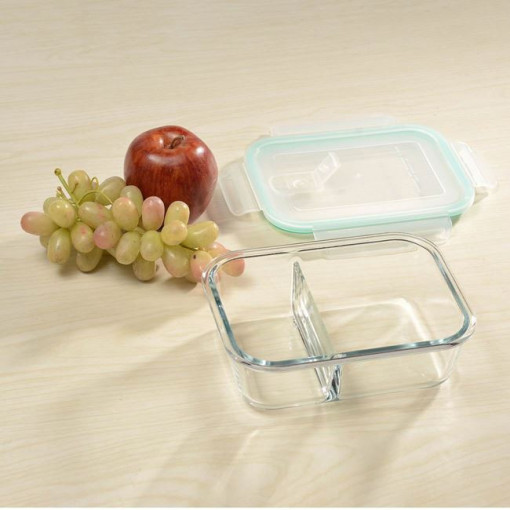 Caserola compartimentata din sticla, dimensiune 22.5x17x7.5 cm, capac plastic, capacitate 1.5 L - Img 2