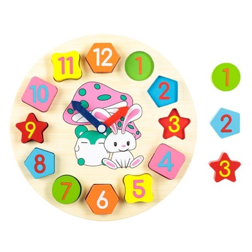 Ceas puzzle din lemn pentru copii, 12 piese, diametru 25 cm, Multicolor - Img 2