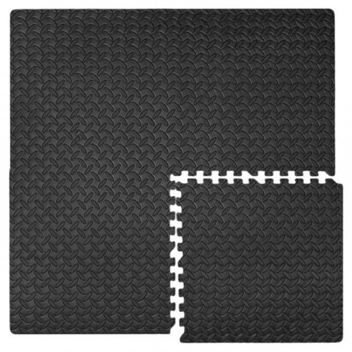 Covor puzzle modular moale, setul contine 4 buc, antiderapant, Negru