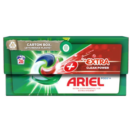 Detergent de rufe Capsule Ariel Pods+, Extra Clean Power, Pentru rufe colorate, 26 de spalari