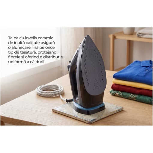 Fier de calcat Heinner CeramiSoft HSI-A2400BLBK, 2000-2400W, Calcare uscata/pulverizare/jet abur - Img 8