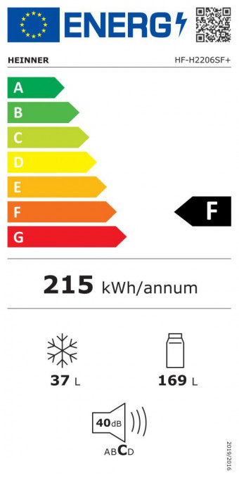 Frigider cu doua usi Heinner HF-H2206SF+, 205L, Clasa F, Lumina LED, H 143 cm, Argintiu - Img 5