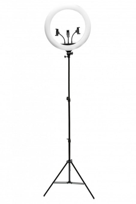 Lampa circulara Ring Light, diametru 18&quot;, 3 moduri iluminare, 3 x suport telefon, adaptor priza, trepied reglabil - Img 4