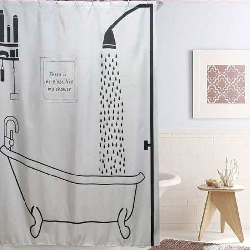 Perdea pentru dus, dimensiune 180x180 cm, 12 inele, There is no Place Like my Shower - Img 1