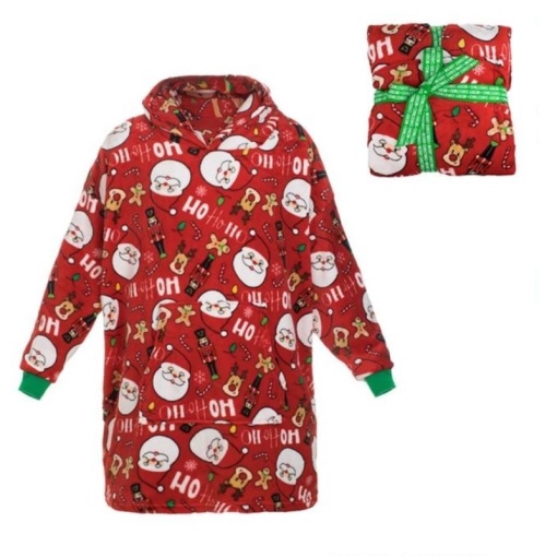 Poncho catifelat universal cu gluga pentru copii, model Mos Craciun - Img 3