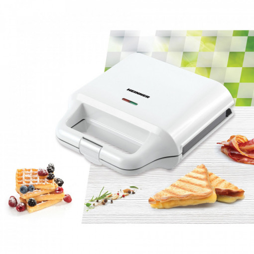 Sandwich maker Heinner SM-2H700WH, 700 W, 2 placi detasabile antiadezive, Alb - Img 4