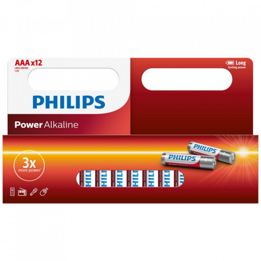 Set 12 Baterii Philips Power Alkaline LR03P12W/10, 1.5V - Img 1