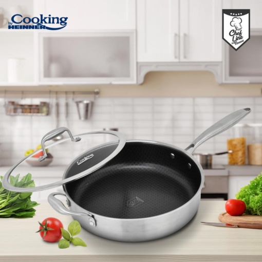 Tigaie adanca cu capac din inox, acoperira ceramica Honeycomb, dimensiune 24x6.5 cm, Heinner Titanium MRK-26C - Img 2