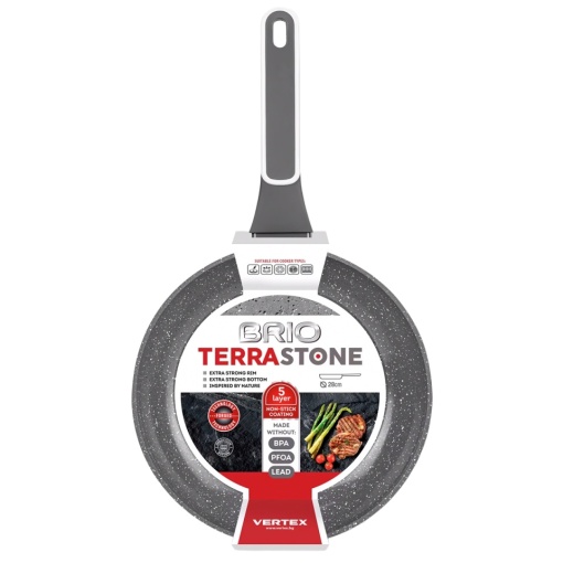 Tigaie aluminiu forjat, acoperire marmorata 5 straturi, baza inductie, diametru 28 cm, Brio Terra Stone - Img 2