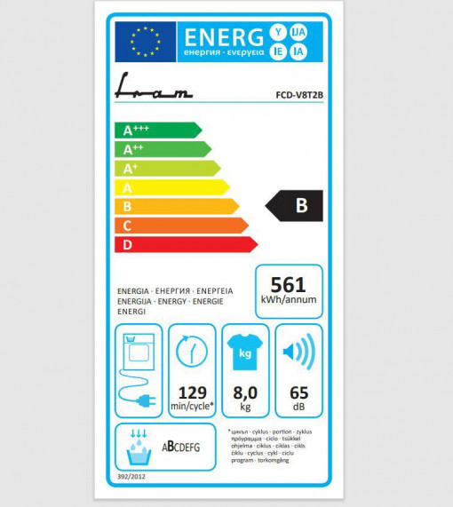 Uscator de rufe Fram FCD-V8T2B, Condensare, 8 kg, Clasa B, Display LED, Iluminare cuva, Start intarziat, Anti-sifonare, Alb - Img 2