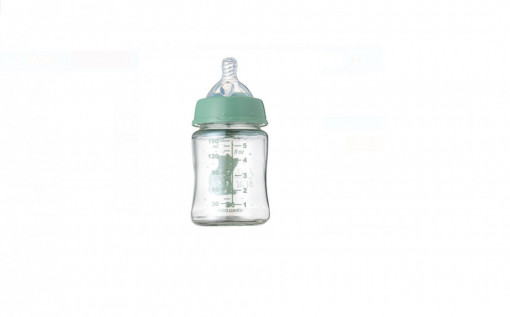 Biberon din Sticla cu Tetina din Silicon, Verde Menta, 150ml, Ursulet Kikka Boo - Img 3