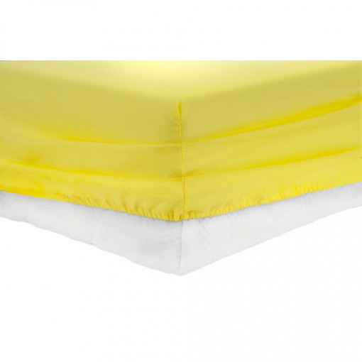 Cearceaf de pat cu elastic Heinner Home, 90x200 cm, Bumbac 100%, Galben