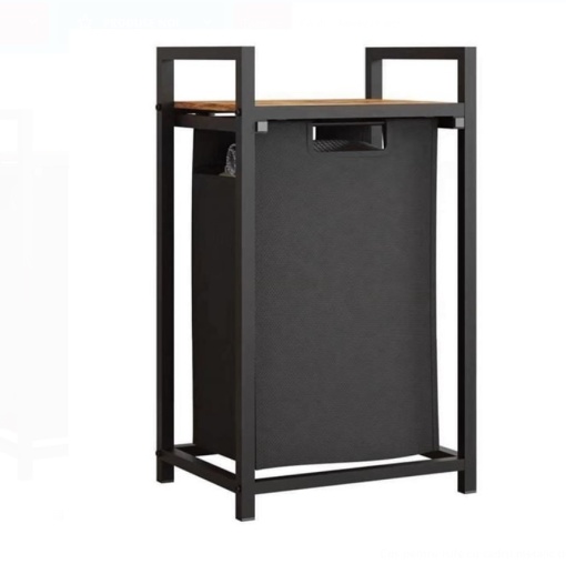 Cos pentru rufe cu cadru metalica, raft din lemn, dimensiune 50x32.5x71 cm, capacitate 45 l