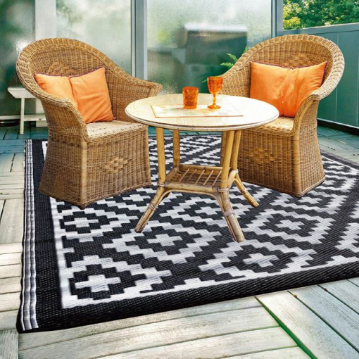 Covor cu doua fete pentru exterior, dimensiune 180 x 120 cm, Alb/Negru - Img 3