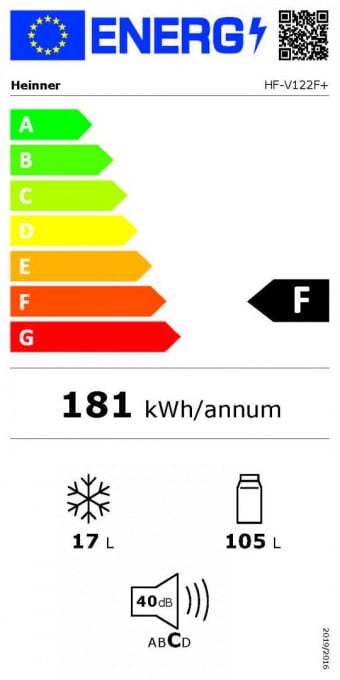 Frigider cu o usa Heinner HF-V122F+, 122 l, Clasa F, lumina LED, Usa reversibila, H 83.8 cm, Alb - Img 3